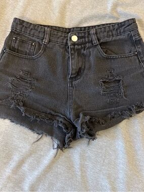 Distressed High-Waist Black Denim Shorts